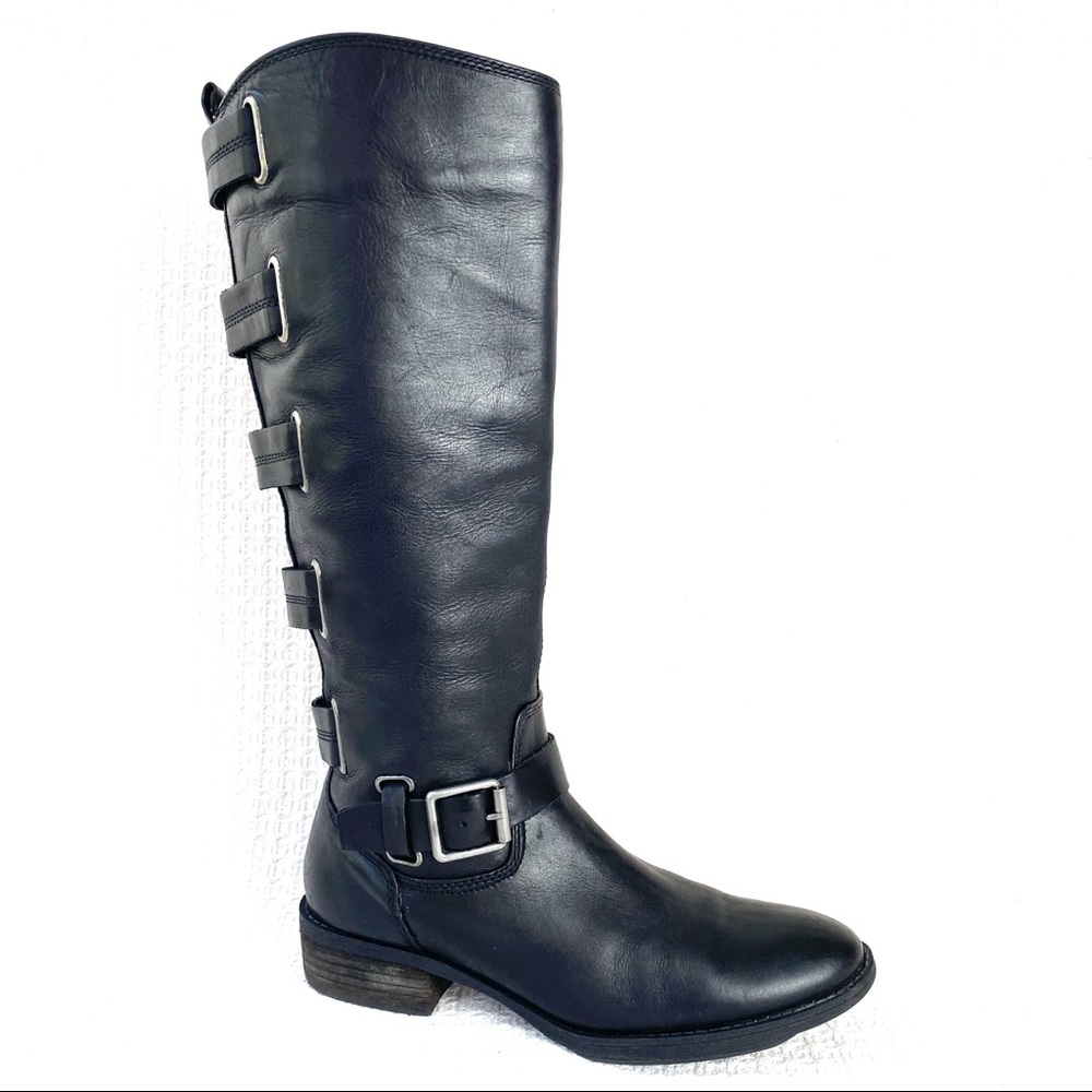 Arturo Chiang Black Leather Silver Buckle Boots